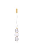 Lampa wisząca Arroyos 1xLED 28W, złota. Składa się z trzech kulistych kloszy: przezroczystego, białego i teksturowanego. Zawieszona na cienkim przewodzie, z metalowym mocowaniem. Prosty, elegancki design, idealna do nowoczesnych wnętrz.