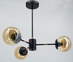 Lampa wisząca Gaja 3xE27 w kolorze czarnym i złotym. Posiada trzy przezroczyste, kuliste klosze z brązowego szkła umocowane na czarnych prętach. Montowana sufitowo, idealna do nowoczesnych wnętrz.