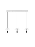 Lampa wisząca Ayaviri 3xLED 24W w kolorze białym i czarnym, składająca się z trzech kloszy w kształcie stożka na czarnych zawieszkach, zamontowana na białej podstawie. Idealna do nowoczesnych wnętrz.