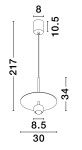 Lampa wisząca Baila 1xLED 8W w kolorze czarnym. Okrągły klosz o średnicy 30 cm i wysokości 34 cm, zawieszona na cienkim przewodzie. Długość całkowita wynosi 217 cm, z elementem montażowym o średnicy 8 cm i wysokości 10,5 cm.