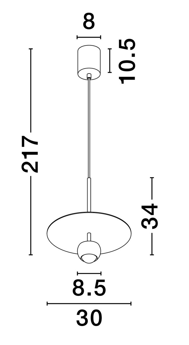 Lampa wisząca Baila 1xLED 8W w kolorze beżowym, o okrągłej podstawie z pojedynczym źródłem światła. Wymiary: wysokość 217 cm, średnica klosza 30 cm, grubość 8,5 cm. Kąt ujęcia: frontalny.