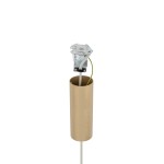 Lampa wisząca Santana M w kolorze kremowym, z metalowym, cylindrycznym kloszem o matowej fakturze. Widoczny uchwyt do żarówki E27 oraz przewody w kolorze białym i zielonym. Produkt zawieszony, zminimalizowane tło.