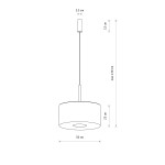 Lampa wisząca Santana M w kolorze kremowym, z oprawą na żarówkę E27. Okrągły klosz o średnicy 50 cm i wysokości 25 cm, zawieszony na cienkim przewodzie o długości max 130 cm. Design minimalistyczny, idealny do nowoczesnych wnętrz.
