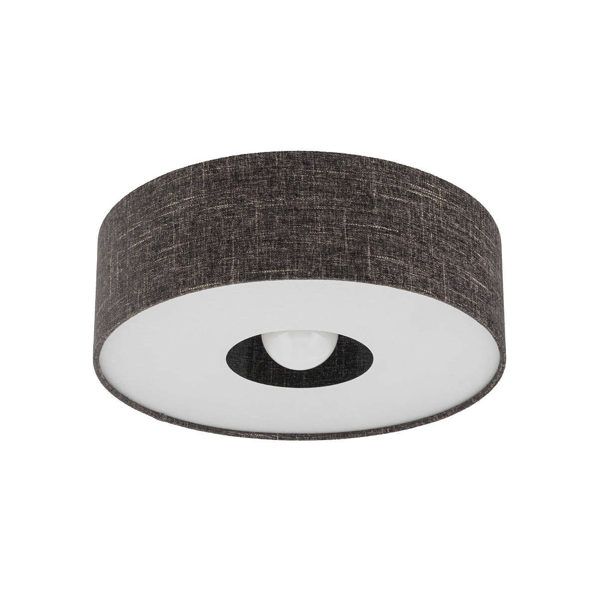 Lampa sufitowa Amarela M w kolorze czarnego melanżu, o okrągłym kształcie, z białym wnętrzem. Widoczna oprawka na żarówkę E27. Produkt zawieszony na prostym tle, bez dodatkowych elementów dekoracyjnych.