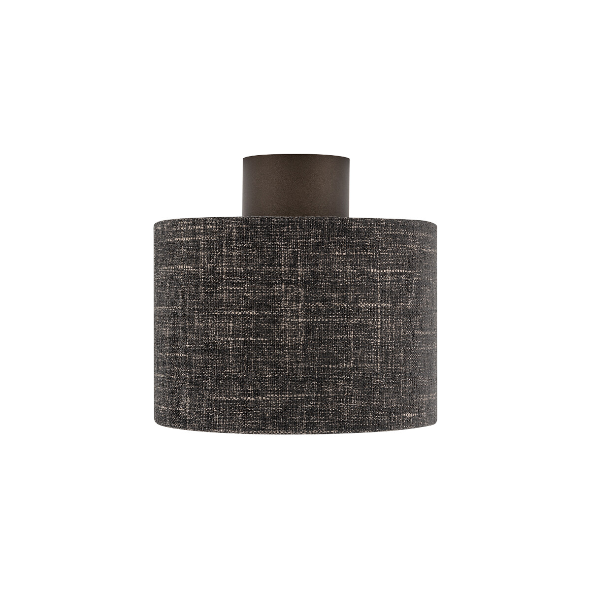 Lampa sufitowa Amarela S z kloszem w czarnym melanżu, materiał tekstylny, okrągły kształt. Ujęcie frontalne, lampa wisząca z mocowaniem u góry. Wymiary klosza umożliwiają zastosowanie jednej żarówki E27.