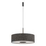 Lampa wisząca Amarela L z oprawą w czarnym melanżu, jedną żarówką E27. Okrągły klosz z tkaniny, zawieszony na cienkim przewodzie, z metalowym mocowaniem u góry. Prosta forma, idealna do nowoczesnych wnętrz.