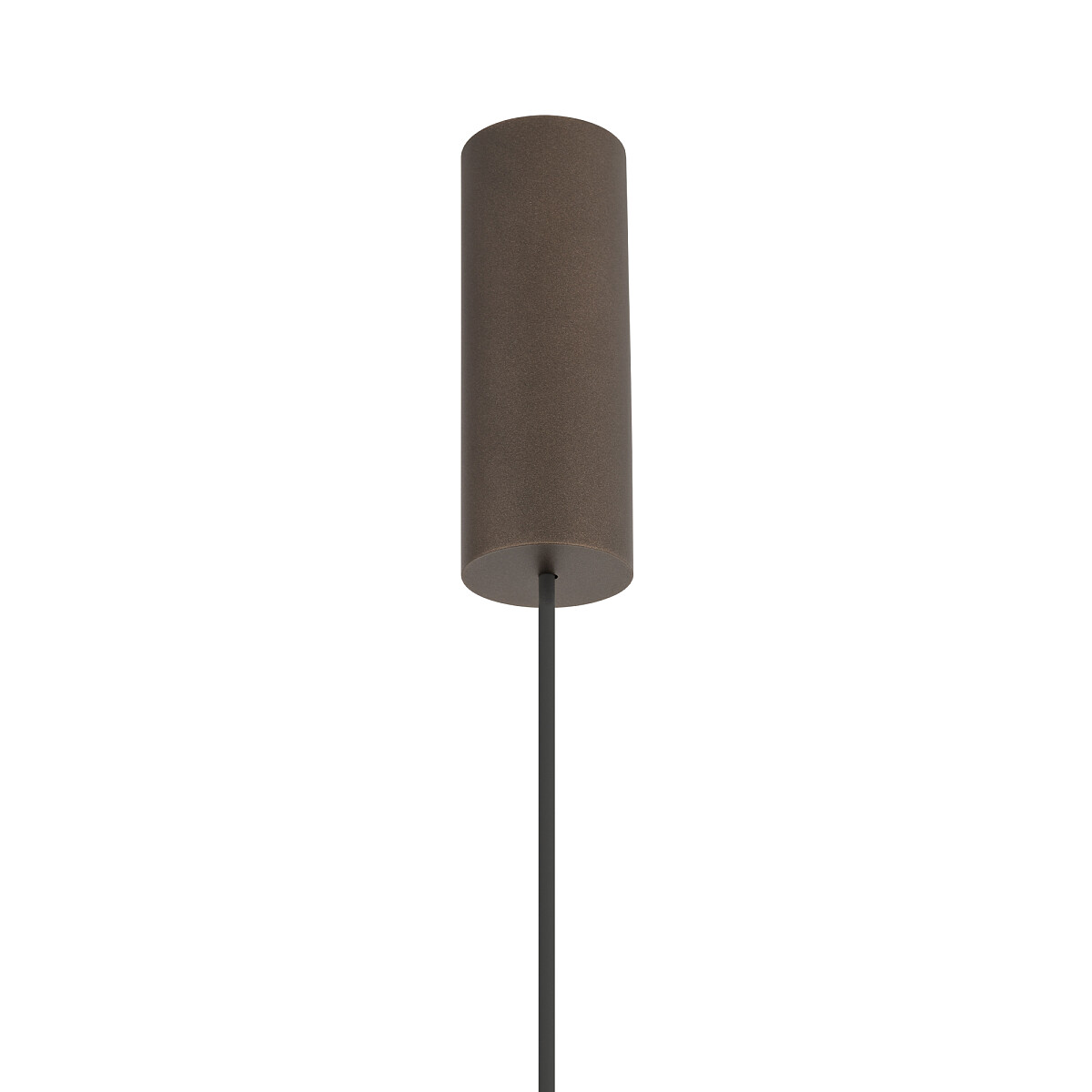 Lampa wisząca Amarela L w kolorze czarnego melanżu z jednym gniazdem E27. Cylindryczny klosz o matowej fakturze zawieszony na cienkim, czarnym przewodzie. Produkt w pozycji wiszącej, na jasnym tle.