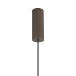 Lampa wisząca Amarela L w kolorze czarnego melanżu z jednym gniazdem E27. Cylindryczny klosz o matowej fakturze zawieszony na cienkim, czarnym przewodzie. Produkt w pozycji wiszącej, na jasnym tle.