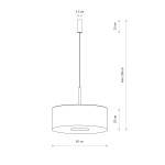 Lampa wisząca Amarela L w kolorze czarnym melanż, z jednym gniazdem E27. Okrągły klosz o średnicy 65 cm i wysokości 25 cm, zawieszony na cienkim przewodzie, z maksymalną długością 130 cm. Minimalistyczny design, idealna do nowoczesnych wnętrz.