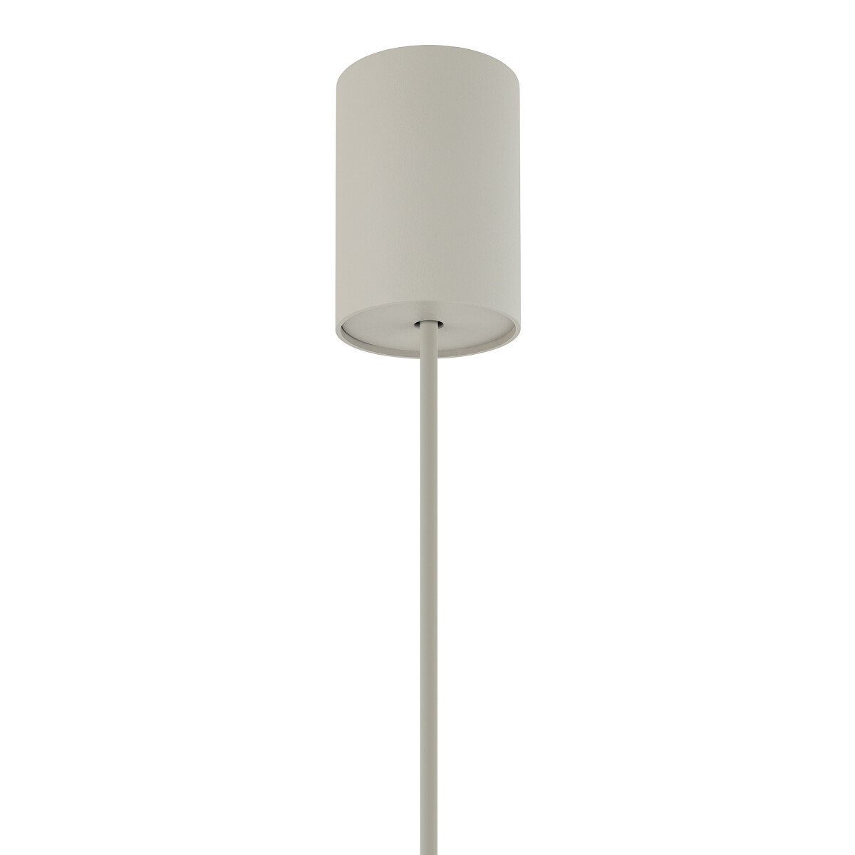 Lampa wisząca Cedro M w kolorze beżowym, z cylindrycznym kloszem i metalowym uchwytem. Klosz umieszczony na długim, prostym stelażu. Przeznaczona do jednego źródła światła E27. Prosta forma i neutralna kolorystyka pasują do różnych wnętrz.