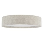 Lampa sufitowa Cedro L w kolorze beżowym, okrągła, z materiałowym kloszem, przeznaczona na żarówkę E27. Ujęcie frontalne, produkt wiszący, z gładką teksturą, idealna do nowoczesnych wnętrz.