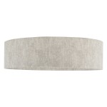 Lampa sufitowa Cedro L w kolorze beżowym, z okrągłym kloszem. Produkt zamontowany na suficie, wykonany z materiału o teksturowanej fakturze, przeznaczony na żarówkę E27. Prosty design, idealna do różnych aranżacji wnętrz.