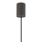 Lampa wisząca Lago S z kloszem w kolorze szarym, wykonana z metalu, z jednym gwintem E27. Ujęcie frontalne, lampa zawieszona na cienkiej, czarnej rurce. Prosty, minimalistyczny design, idealna do nowoczesnych wnętrz.