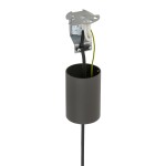 Lampa wisząca Lago M w kolorze szarym, z gładkim cylindrycznym korpusem, przeznaczona do jednej żarówki E27. Ujęcie z boku, pokazujące elementy montażowe oraz przewody elektryczne wewnątrz oprawy.