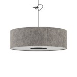 Lampa wisząca Lago L z oprawą w szarym kolorze, okrągła, z materiałowym kloszem. Zawieszona na czarnym przewodzie, z miejscem na jedną żarówkę E27. Prosta forma, idealna do nowoczesnych wnętrz.