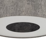 Lampa wisząca Lago L w kolorze szarym z kloszem o fakturze materiału, z otworem w dolnej części. Zasilanie na żarówkę E27. Ujęcie z bliska, pokazujące szczegóły wykończenia i kształt klosza.