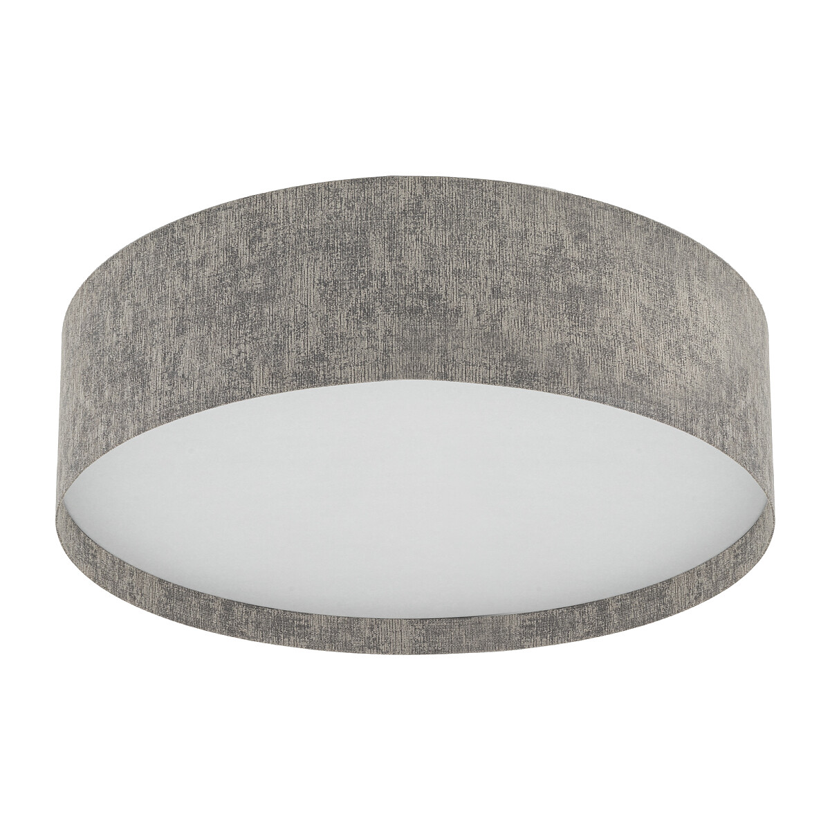 Lampa sufitowa Lago M w kolorze szarym z teksturowanym kloszem, okrągła, przeznaczona na cztery żarówki E27. Ujęcie frontalne, ukazujące górną część lampy z lekko zaokrąglonym kształtem.
