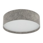 Lampa sufitowa Lago M w kolorze szarym z teksturowanym kloszem, okrągła, przeznaczona na cztery żarówki E27. Ujęcie frontalne, ukazujące górną część lampy z lekko zaokrąglonym kształtem.