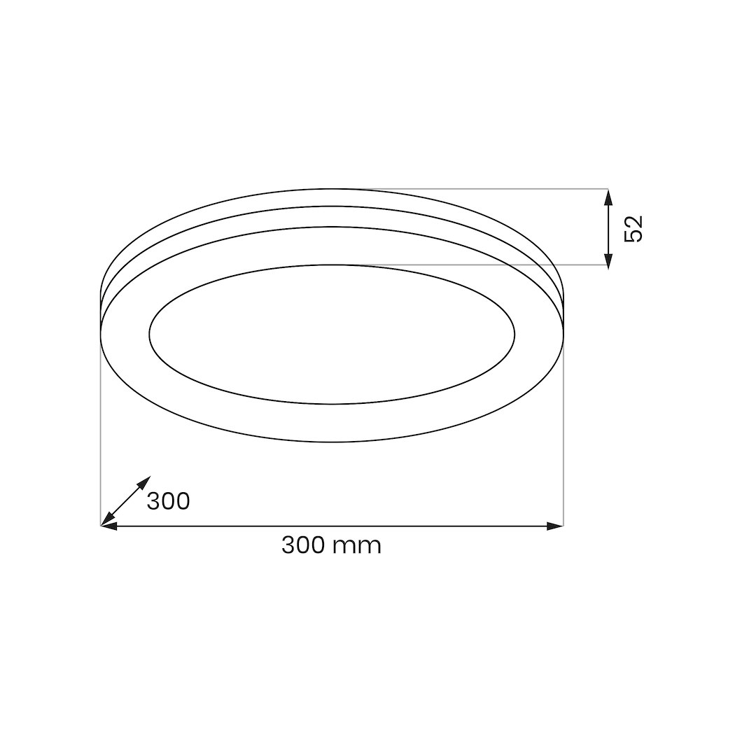 Plafon LED Marlon D30 o średnicy 300 mm i wysokości 52 mm, w kolorze białym. Produkt o mocy 36W i temperaturze barwowej 4000K, przeznaczony do montażu sufitowego, o stopniu ochrony IP54.