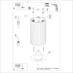 Lampa sufitowa Karbon 10 l z oprawą na jedną żarówkę GU10 w kolorze złotym. Ujęcie z góry, pokazujące cylindryczny kształt i teksturowaną powierzchnię. Widoczne elementy montażowe oraz instrukcje dotyczące instalacji.