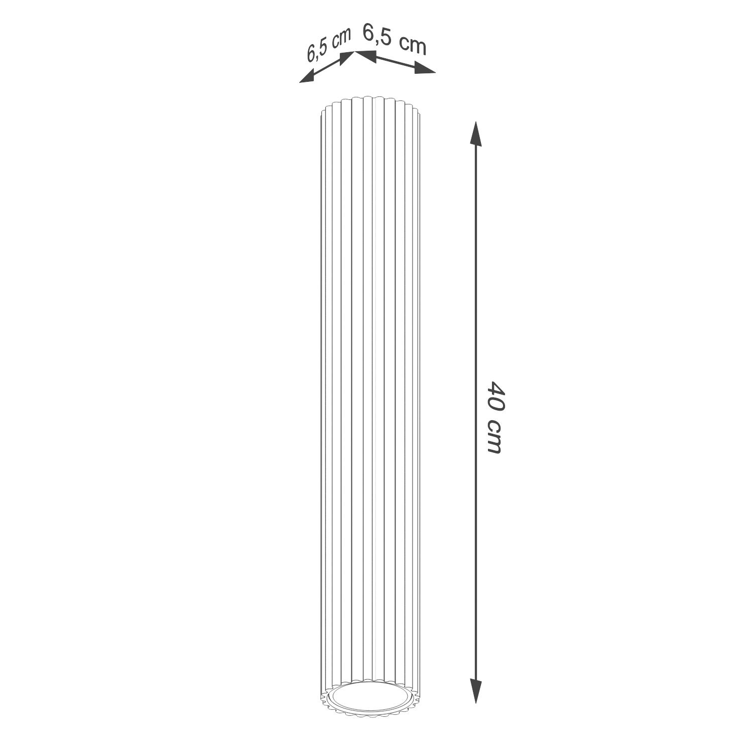 Lampa sufitowa Karbon 40 cm w kolorze złotym, z włókna węglowego, o średnicy 6,5 cm. Cylindryczny kształt z poziomymi żłobieniami, przeznaczona do jednego źródła światła GU10. Stojąca, zawieszona na suficie.