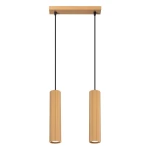 Lampa wisząca Karbon z dwoma kloszami w kolorze złotym, zawieszona na czarnych linkach. Klosze mają pionowe żłobienia, a całość mocowana do sufitowej podstawy w tym samym kolorze. Idealna do nowoczesnych wnętrz.