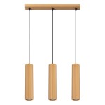 Lampa wisząca Karbon 3 z trzema oprawami na żarówki GU10, w kolorze złotym. Okrągłe, żłobione klosze zawieszone na czarnych linkach, montowane na prostokątnej, złotej podstawie. Idealna do nowoczesnych wnętrz.