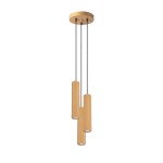 Lampa wisząca Karbon 3P w kolorze złotym z trzema cylindrycznymi kloszami w poziomej linii, zawieszona na czarnych przewodach. Klosze mają żłobioną fakturę, montowane na okrągłej podstawie sufitowej. Idealna do nowoczesnych wnętrz.