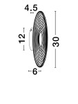 Kinkiet Bermudez 1xLED 8W w kolorze czarnym, o okrągłym kształcie. Widoczny z boku, z wymiarami: średnica 30 cm, głębokość 4,5 cm. Oświetlenie LED zapewnia nowoczesne doświetlenie wnętrz. Tło jest białe, co podkreśla detal produktu.
