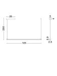 Lampa wisząca Calaca 1xLED 28W w kolorze czarnym, o prostokątnym kształcie. Wymiary: długość 123 cm, wysokość 200 cm, szerokość 25 cm. Zawieszona na cienkim przewodzie, minimalistyczny design, idealna do nowoczesnych wnętrz.