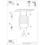 Lampa sufitowa Aura 1xGU10 w kolorze ochra czerwona, z okrągłym, falistym kloszem. Zawieszona za pomocą dwóch mocowań, z widoczną oprawą na żarówkę. Instrukcja montażu z ilustracjami poszczególnych kroków instalacji.