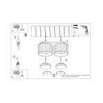 Lampa sufitowa Aura 2xGX53 o kolorze mocca, z dwoma cylindrycznymi kloszami o teksturowanej powierzchni. Widok z góry, przedstawiający elementy montażowe i instrukcję instalacji. Klosze są zamocowane na wsporniku, gotowe do podłączenia.