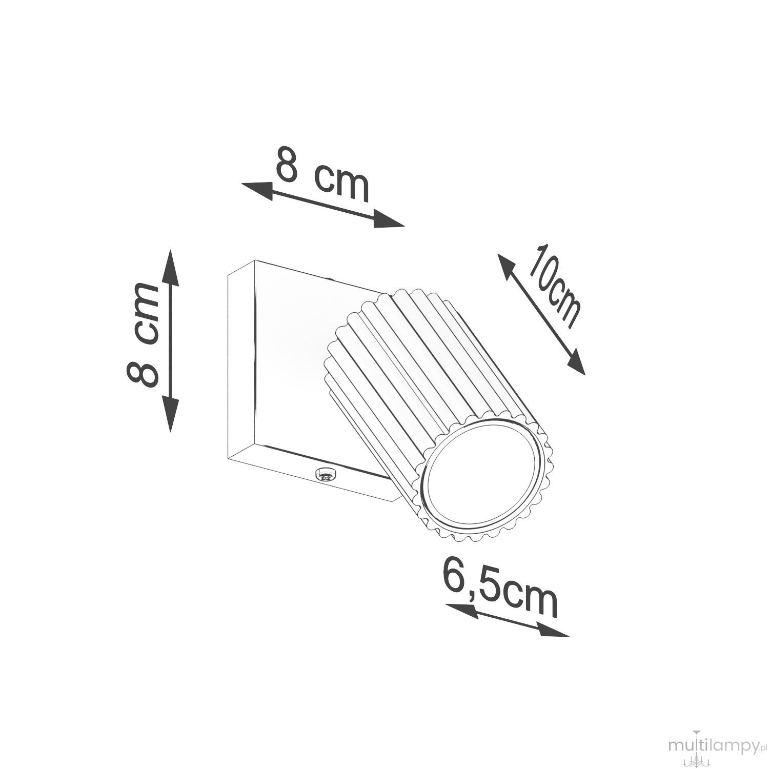 Kinkiet Karbon 1xGU10 w kolorze złotym, o wymiarach 10 cm wysokości i 6,5 cm średnicy. Posiada cylindryczny klosz z rowkowaniem, montowany na prostokątnej podstawie o wymiarach 8x8 cm. Idealny do nowoczesnych wnętrz.