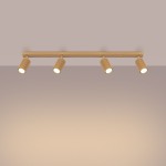Lampa sufitowa Karbon L w kolorze złotym, z czterema reflektorami GU10. Ujęcie frontalne, zamontowana na ścianie, z elegancką, teksturowaną powierzchnią kloszy. Prosta konstrukcja z metalowym stelażem, idealna do nowoczesnych wnętrz.