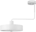 Lampa sufitowa Vasco 1-punktowa w kolorze białym. Okrągła, płaska podsufitka i długi, prosty przewód prowadzący do okrągłego klosza, w którym znajduje się żarówka. Produkt wiszący, minimalistyczny design.