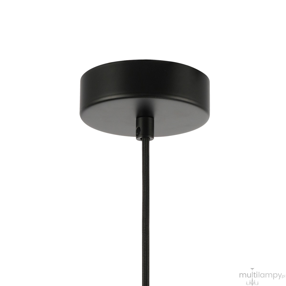 Lampa wisząca LED Pieve D25 o mocy 7W, barwa światła 3000K, w kolorze szarym. Widok z dołu, pokazujący okrągły, metalowy uchwyt sufitowy z czarnym kablem. Produktywny design, idealny do nowoczesnych wnętrz.