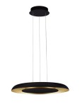 Lampa wisząca Capinota 1xLED 38W CCT w kolorze czarnym z złotym obrzeżem, o okrągłym kształcie. Zawieszona na cienkich linkach, z okrągłym podsufitkiem. Prosty design na białym tle, idealna do nowoczesnych wnętrz.