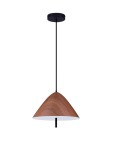Lampa wisząca Carapari 1xLED 17W w kolorze czarnym z elementami ciemnego drewna. Kształt stożka z matowym białym wykończeniem na dole. Zawieszona na cienkim czarnym przewodzie, montowana do sufitu. Idealna do nowoczesnych wnętrz.