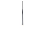 Lampa wisząca Stylo 1-punktowa w kolorze chromu, w kształcie smukłego stożka z białym kloszem na dole. Ujęcie frontalne, zawieszona na cienkim czarnym przewodzie, idealna do nowoczesnych wnętrz. Tło białe, co podkreśla elegancję lampy.