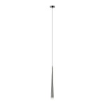 Lampa wisząca Stylo 1-punktowa w kolorze chromowanym, o smukłym, stożkowym kształcie. Zawieszona na cienkim przewodzie, z okrągłym mocowaniem sufitowym. Prosty design, idealna do nowoczesnych wnętrz. Tło białe, co podkreśla jej elegancję.