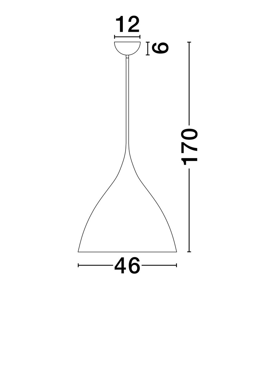 Lampa wisząca Chayanta w kolorze czarnym, z trzema gniazdami E27. Kształt asymetryczny, z szeroką, stożkowatą czaszą o średnicy 46 cm i wysokości 170 cm. Umożliwia różnorodne aranżacje oświetleniowe.