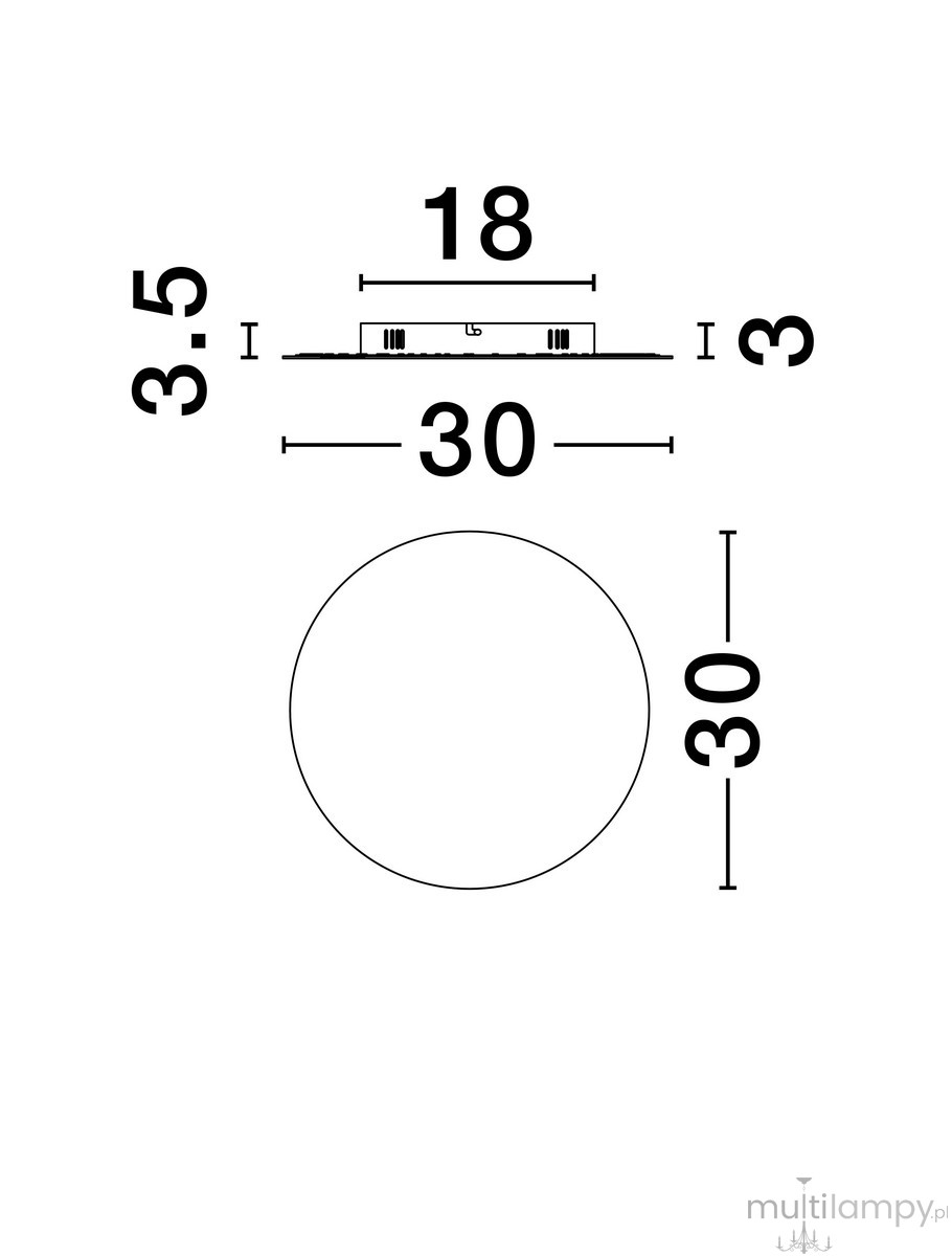 Kinkiet Chica 1xLED 21W w kolorze brązowym, okrągły o średnicy 30 cm i grubości 3,5 cm. Widok z boku oraz z góry, z zamontowanym źródłem światła. Idealny do nowoczesnych wnętrz.