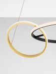 Lampa wisząca Chulumani 2xLED 36W w kolorze czarnym. Konstrukcja składająca się z metalowych okręgów, zewnętrzny w kolorze złotym i wewnętrzny w kolorze białym, zawieszona na cienkim przewodzie. Elegancki design idealny do nowoczesnych wnętrz.