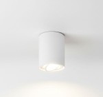 Lampa sufitowa Deba w kształcie tuby, biała, zamontowana na suficie. Okrągła, gładka obudowa z widoczną żarówką w środku, emitująca światło. Prosty design, idealna do nowoczesnych wnętrz.