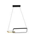 Lampa wisząca Chulumani z podwójnym źródłem LED 36W w kolorze czarnym. Posiada nowoczesny, geometryczny kształt z elementami białymi i złotymi, zawieszona na cienkich linkach. Montaż sufitowy, minimalistyczny design, idealna do nowoczesnych wnętrz.