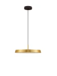 Lampa wisząca Coruna 1xLED 37W, czarna, z okrągłym, złotym kloszem o matowej powierzchni. Zawieszona na cienkim, czarnym przewodzie. Prosty, nowoczesny design, idealna do wnętrz.