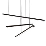 Trio LED lampa wisząca 3-punktowa w kolorze czarnym, składająca się z trzech ukośnie zawieszonych, prostokątnych elementów. Lampa ma minimalistyczny design, z podświetleniem LED na krawędziach.
