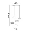 Lampa wisząca Espinar z pięcioma źródłami LED, biało-złota. Wymiary: szerokość 45 cm, wysokość 200 cm, głębokość 16 cm. Prosta konstrukcja z okrągłymi kloszami zawieszonymi na linkach. Idealna do nowoczesnych wnętrz.