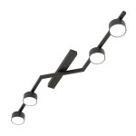 Lampa sufitowa Skan 4xGX53 w kolorze czarnym z czterema okrągłymi oprawami, umieszczona na stylowej, zygzakowatej konstrukcji. Widok z dołu, pokazujący szczegóły montażu oraz rozmieszczenie źródeł światła.