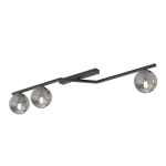 Lampa sufitowa Naton z trzema oprawami E14, w kolorze czarnym grafitowym. Posiada okrągłe klosze w przezroczystym szkle. Ułożona poziomo, z subtelnym, nowoczesnym designem, idealna do różnych wnętrz.